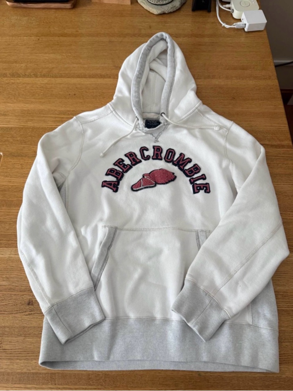 Abercrombie & Fitch White Hoodie with Pink Logo